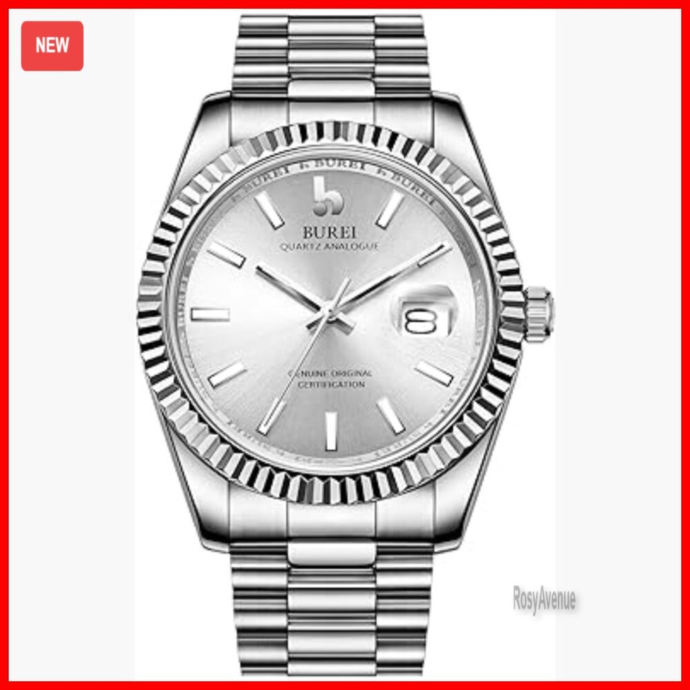 Stainless Steel Analog Quartz Watch Sapphire Crystal Waterproof Mens Wristwatch